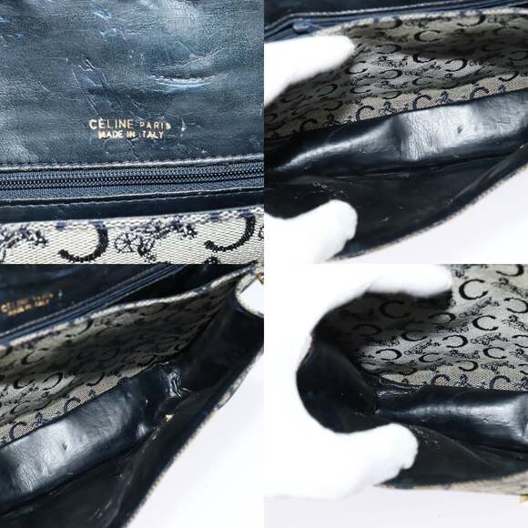 CELINE C Sulky Shoulder Bag Canvas Navy Gold - Picture 11 of 12